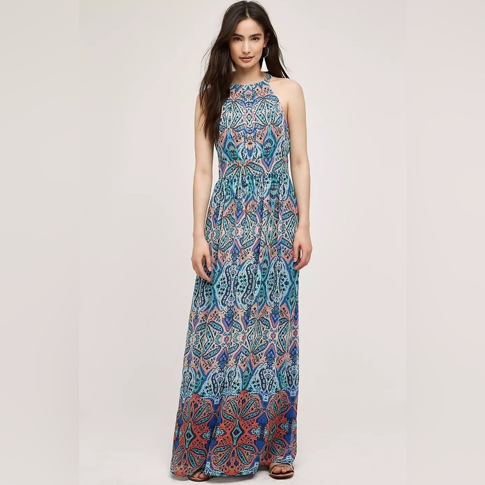 Eliza J Tioma Colorful Halter Chiffon Maxi Dress Size 6